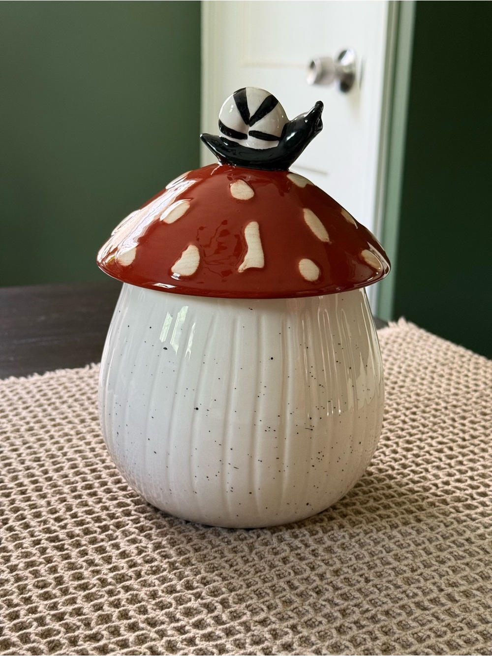 Ceramic Mushroom Canister - Red & White Decorative Storage